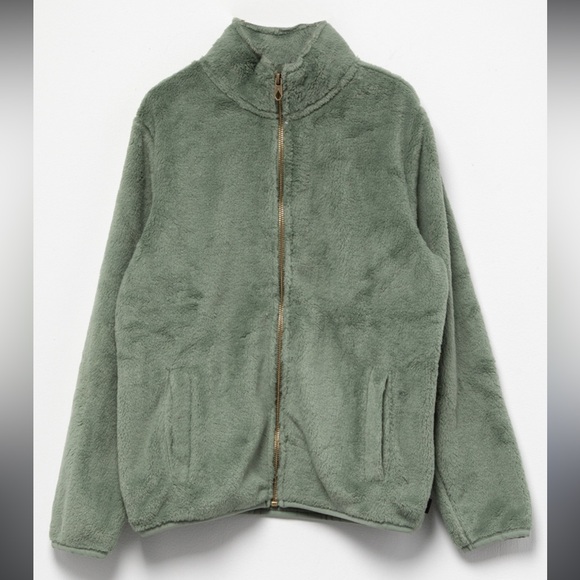 VOLCOM GIRLS PHEELIN PHUZZY ZIP FLEECE - LIGHT ARMY SAGE GREEN WARM JACKET - Picture 2 of 8